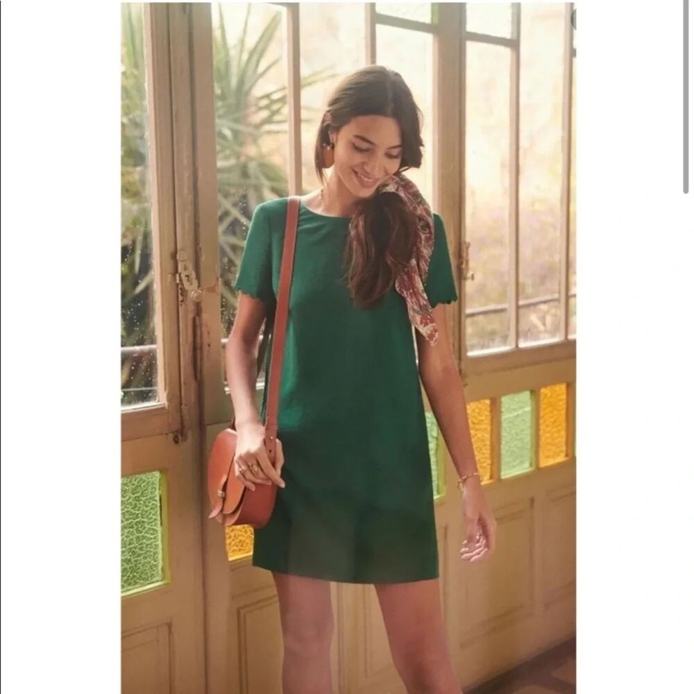 Sezane Meline Dress Button Up Green Short Sleeve Mini Open Back 36 (US 4, Small)